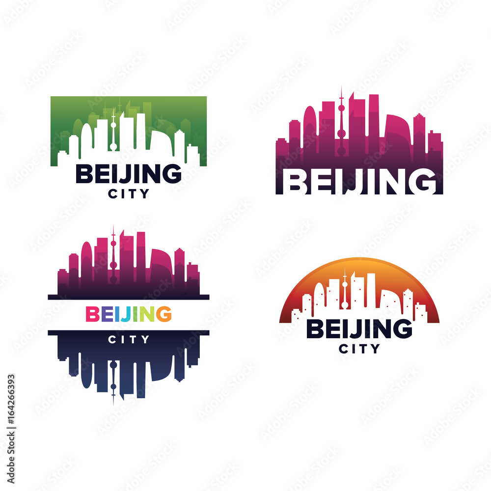 Cityscapes Skylines of Beijing City Silhouette Logo Template Collection