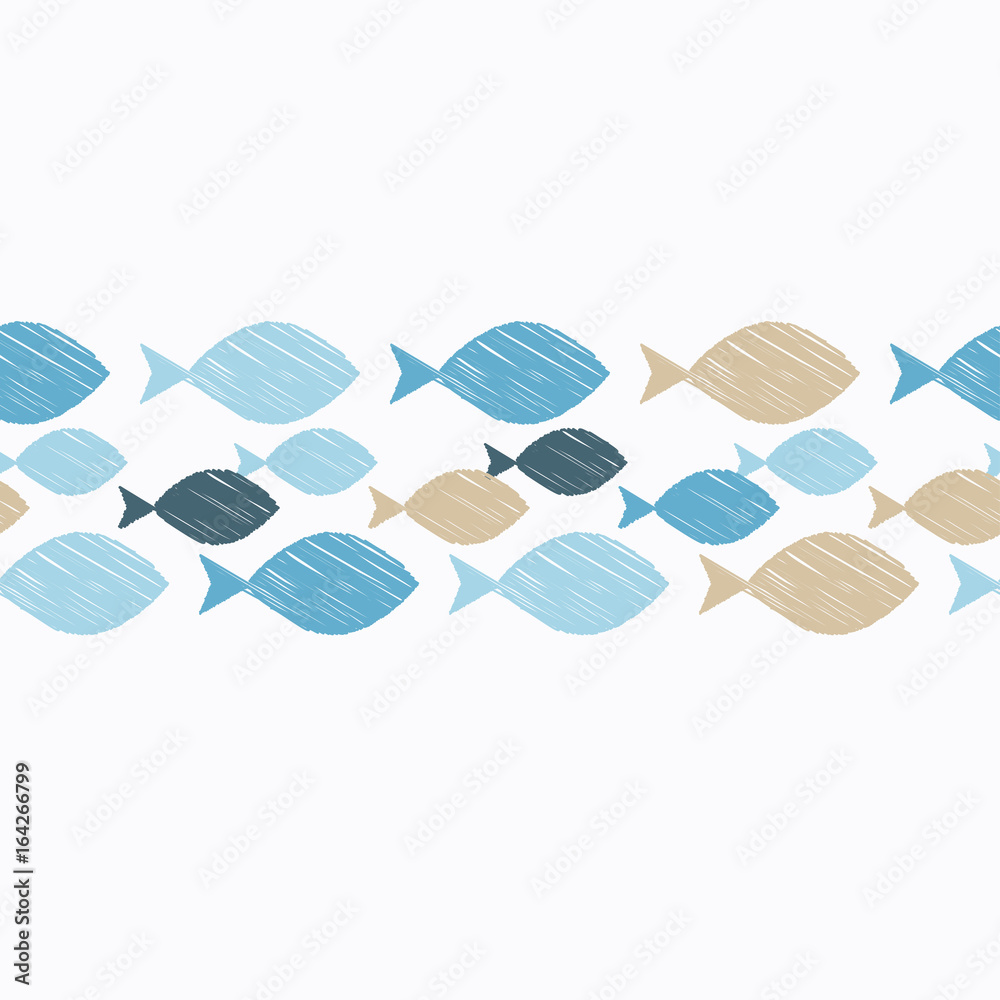 Basic Fish Shape Border Less Seamless vector border with decorative fish. Strokes texture. Textile ...