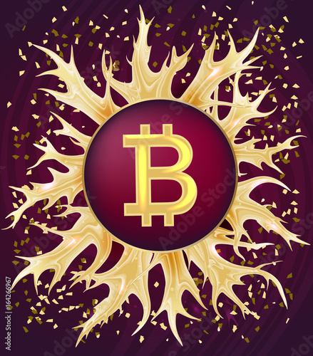 Bitcoin symbol and gold ornaments.
