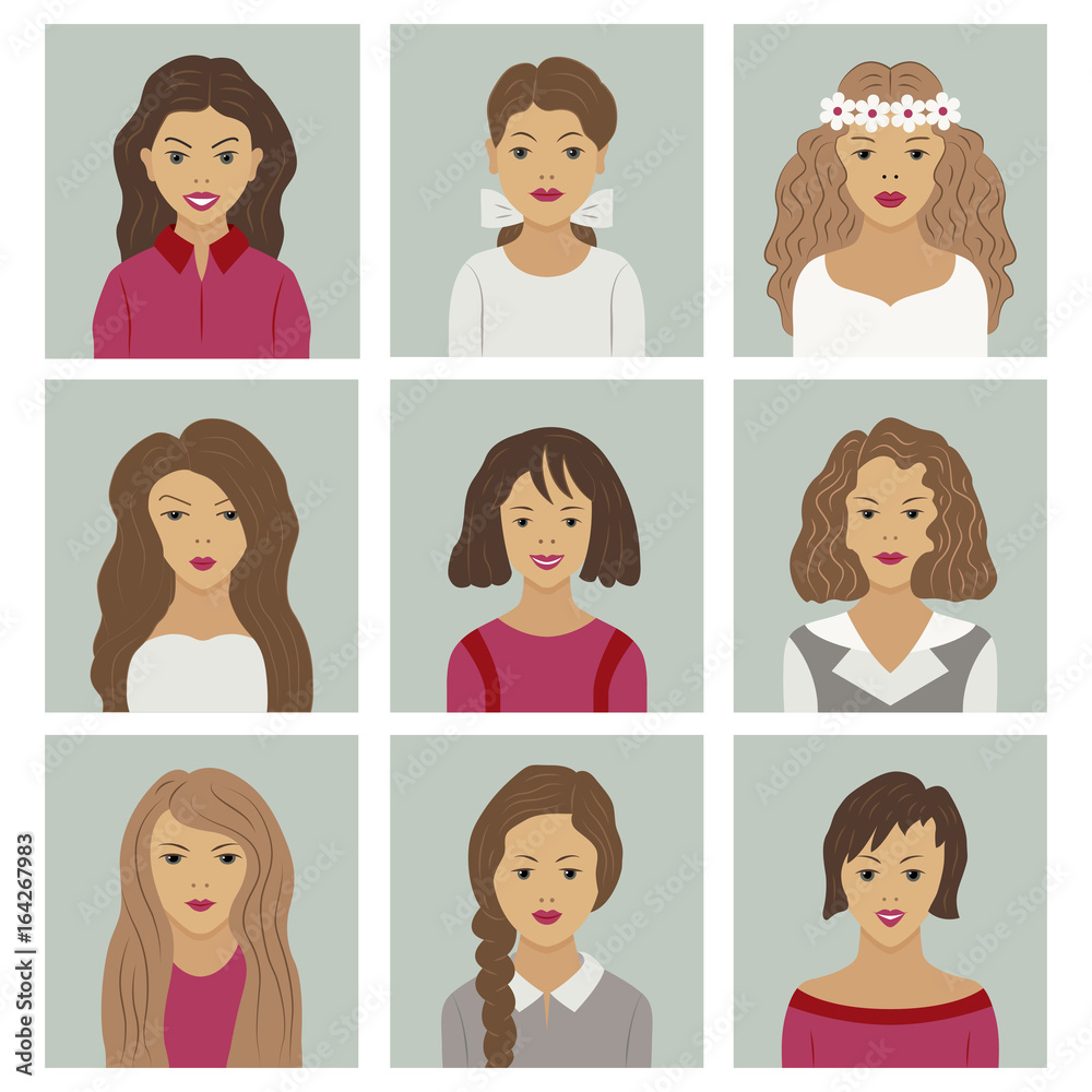 Plakat Icons are different faces of women.