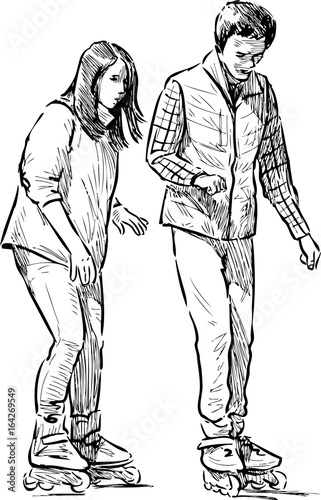 The teens practicing roller-skating