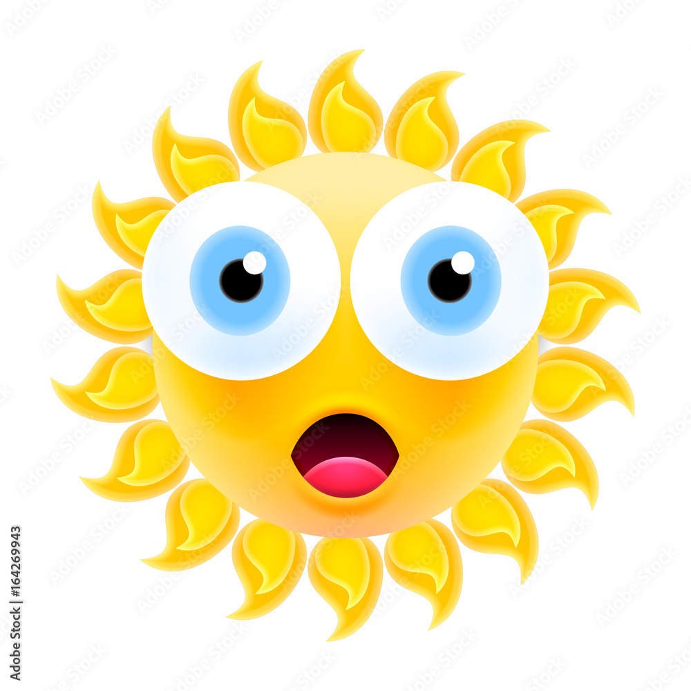 Embarrassed Sun Emoticon with Open Mouth