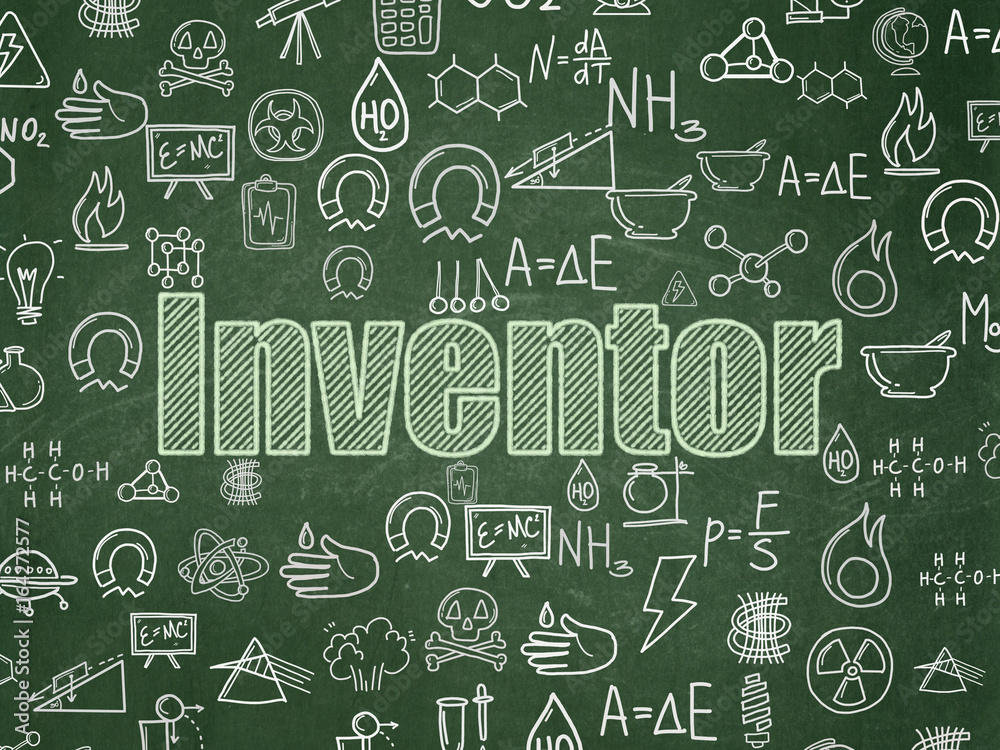 Science concept: Inventor on School board background Science concept: Inventor on School board background
