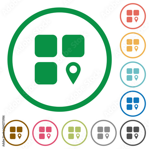 Component location flat icons with outlines