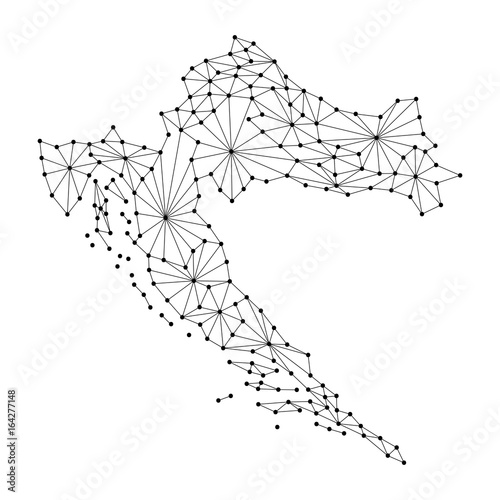 Obraz na plátně Croatia map of polygonal mosaic lines network, rays and dots vector illustration