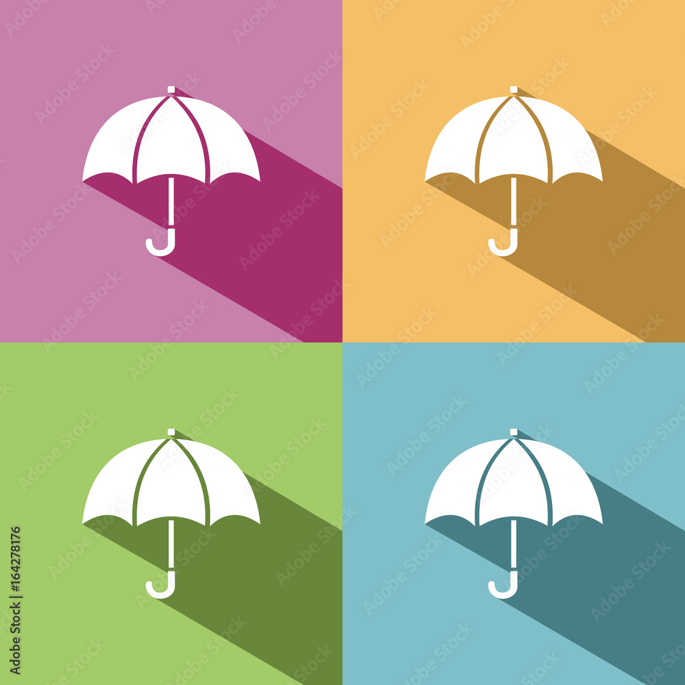 Umbrella icon with shade on colored background