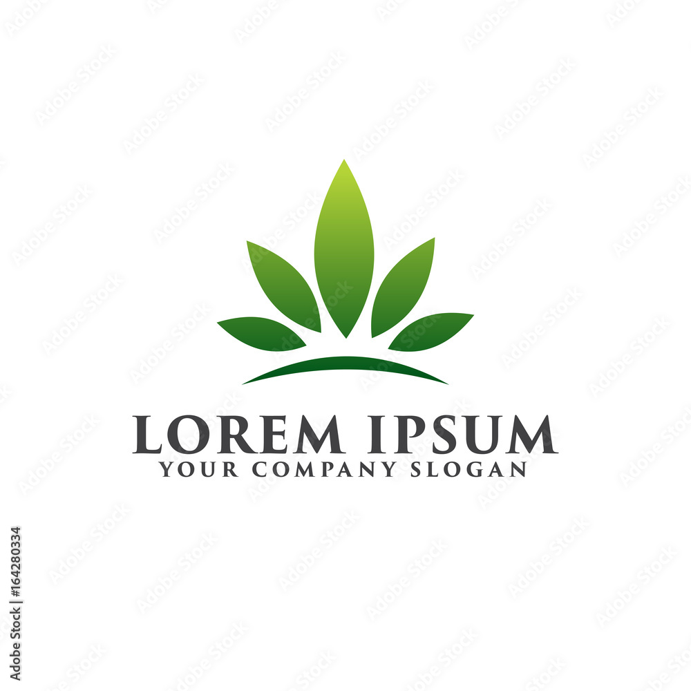 Leaf Garden Floral Landscape. crown leaf logo design concept template