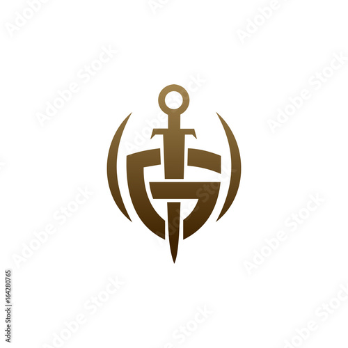 letter G shield sword logo. security logo design concept template