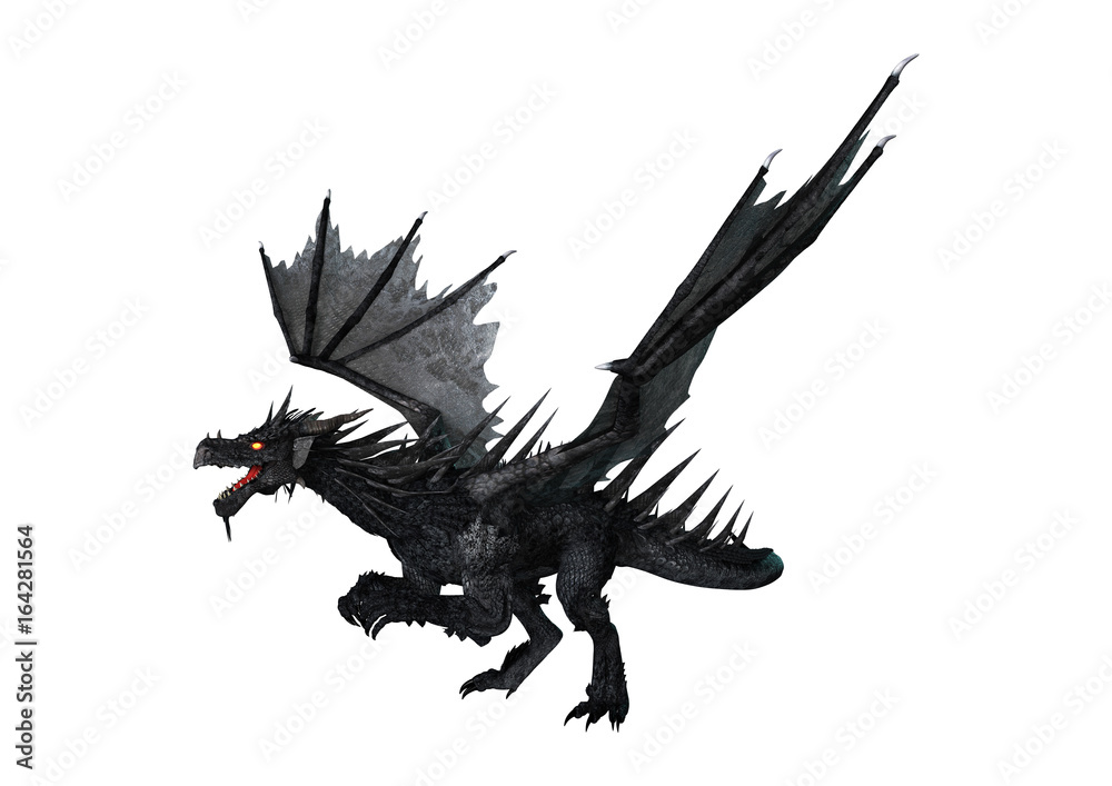 Fototapeta premium 3D Rendering Black Dragon on White
