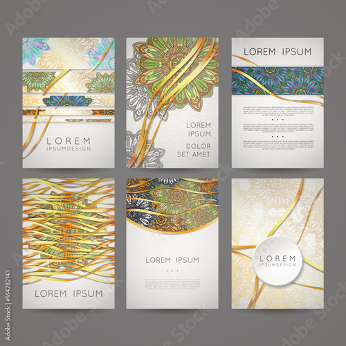 Set of vector design templates. Business card with floral circle ornament.