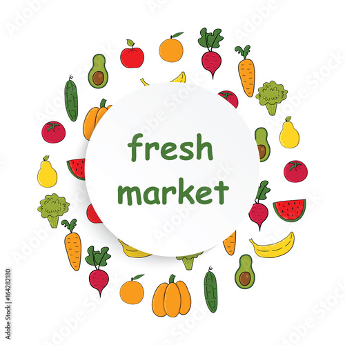 Banner with colorful fruits and vegetables