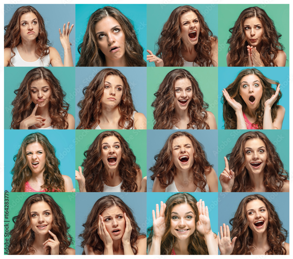 The young woman's portrait with different emotions The young woman's portrait with different emotions