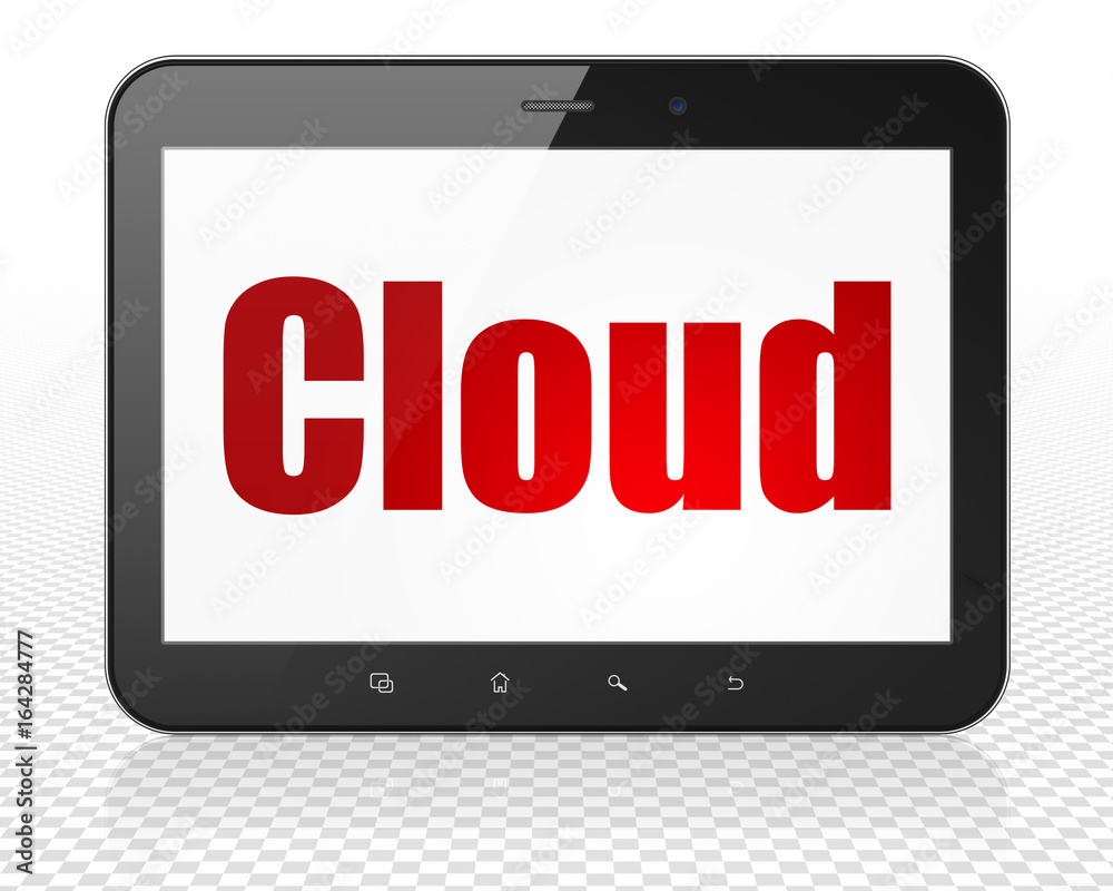 Cloud networking concept: Tablet Pc Computer with Cloud on display Cloud networking concept: Tablet Pc Computer with Cloud on display