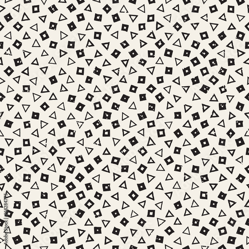 Hand drawn black and white ink abstract seamless pattern. Vector stylish grunge texture. Monochrome scattered shapes paint brush lines