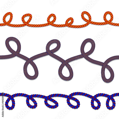Horizontal seamless  rope  pattern, vector rope brushes
