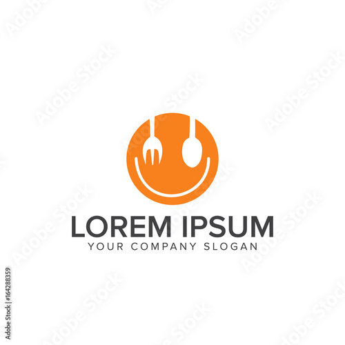 Fork spoon and dish smile logo. Food and Drink logo. restaurant logo design concept template