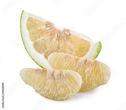 fresh pomelos peeled and green pomelos on white background healthy fruit food isolated photo