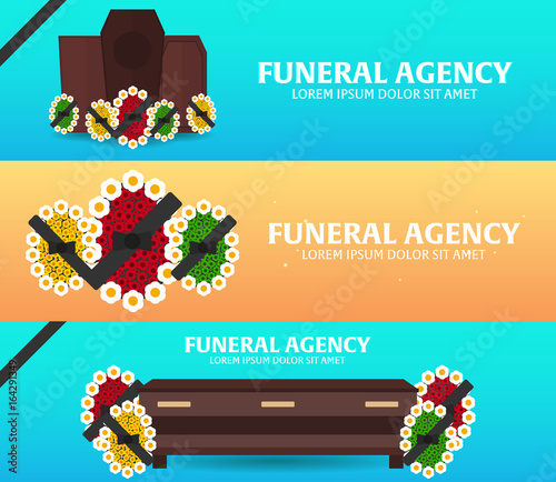Set of Funeral sevices and Funeral agency banners. Cemetery. Vector illustration.
