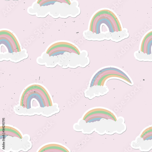 Cute rainbow seamless pattern. Sweet rainbow and clouds background