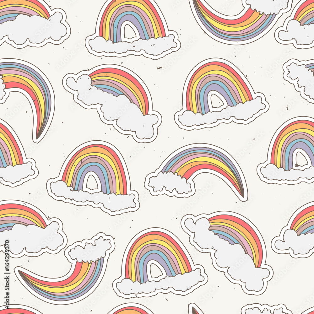 Cute rainbow seamless pattern. Sweet rainbow and clouds background