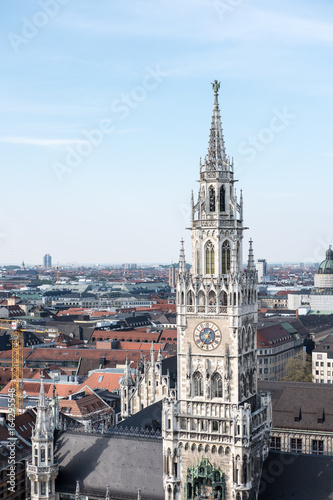 Aerial view of Munich, Germany with Rathaus-Glockenspiel on foreground