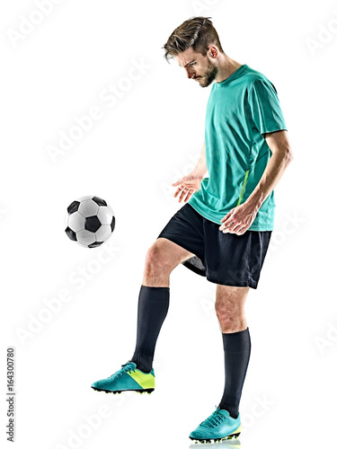 one caucasian soccer player man jungling isolated on white background © snaptitude