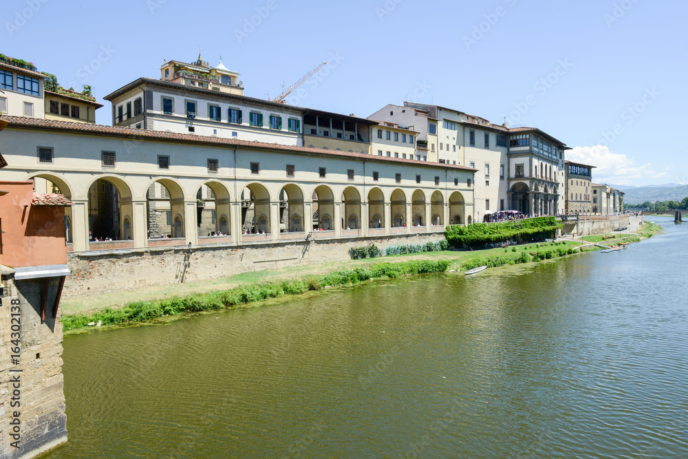 River Arno and Uffizi museum at Florence on Italy.