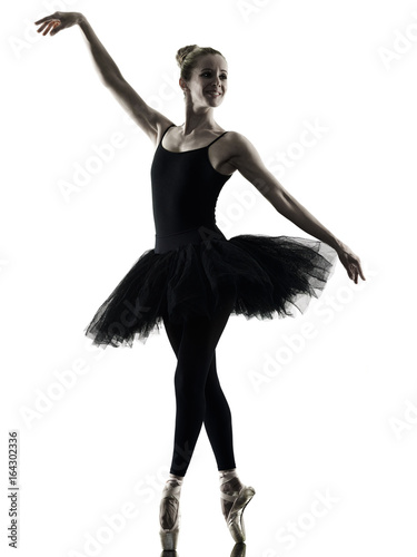 one caucasian woman Ballerina dancer dancing isolated on white background in silhouette