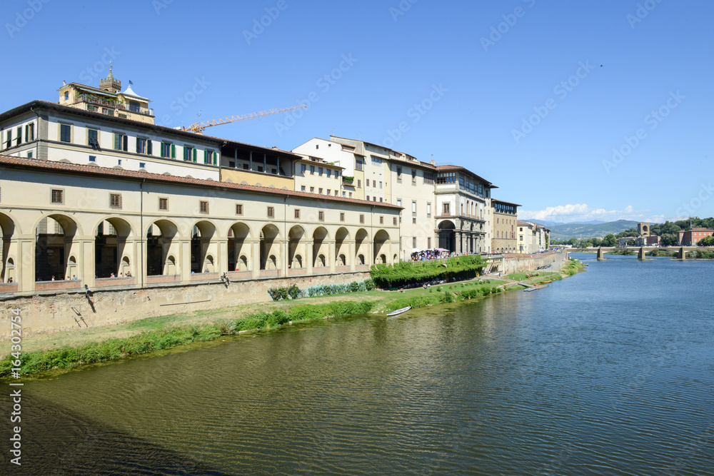 River Arno and Uffizi museum at Florence on Italy.