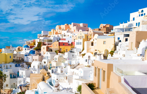 White houses in the town of Oia on the island of Santorini