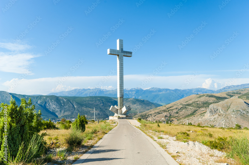 Croatian cross on Hum Mountain, Mostar, Bosnia and Herzegovina Croatian cross on Hum Mountain, Mostar, Bosnia and Herzegovina