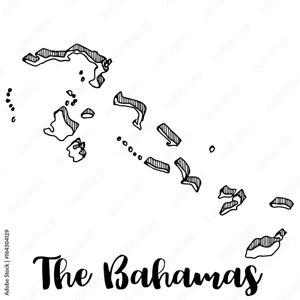Obraz premium Hand drawn of The Bahamas map, vector illustration