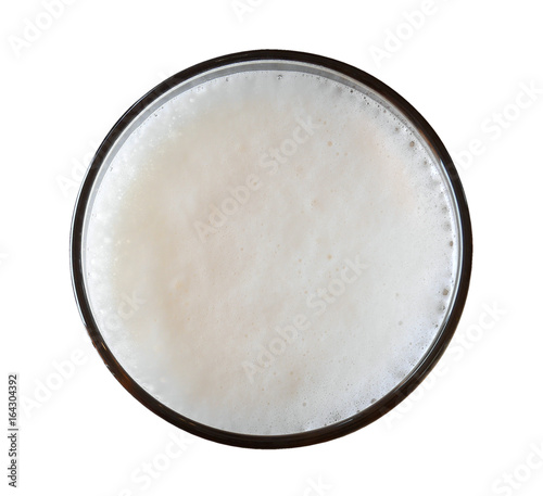 Beer in glass top view isolated on white background, clipping path included