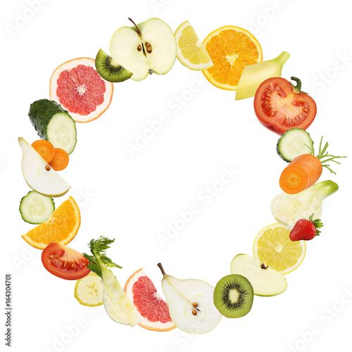 Fruits circle shape texture vegetables food diet concept template