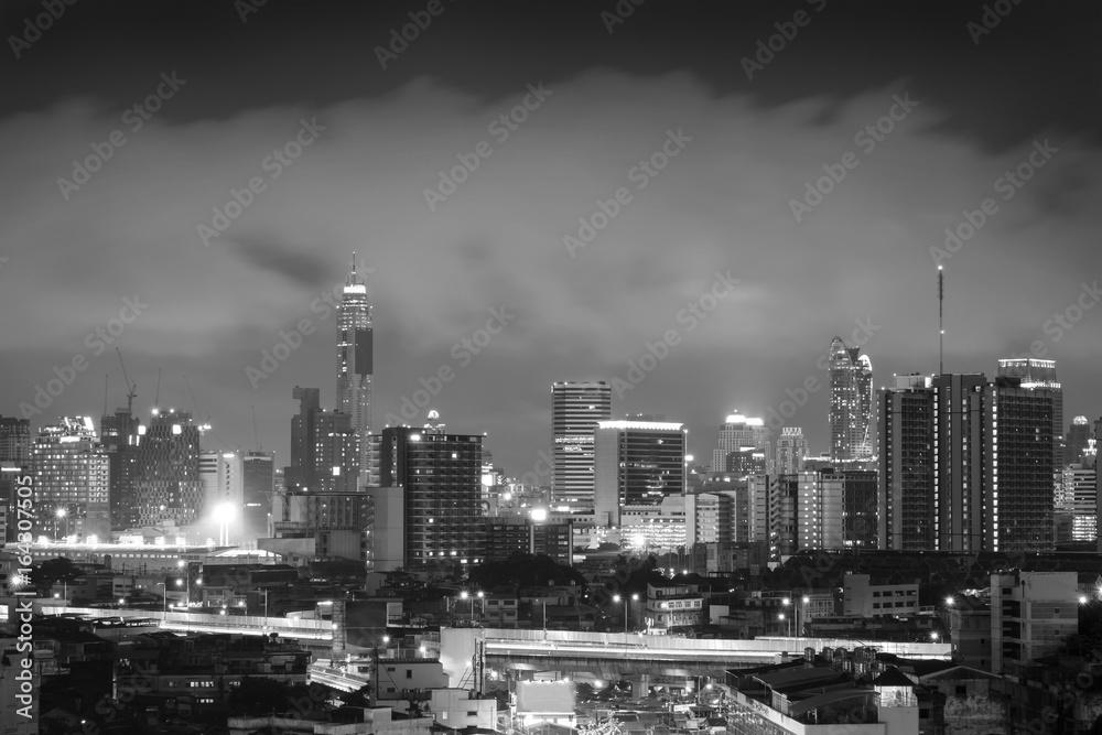 City / City and sky at night. Black and white tone.
