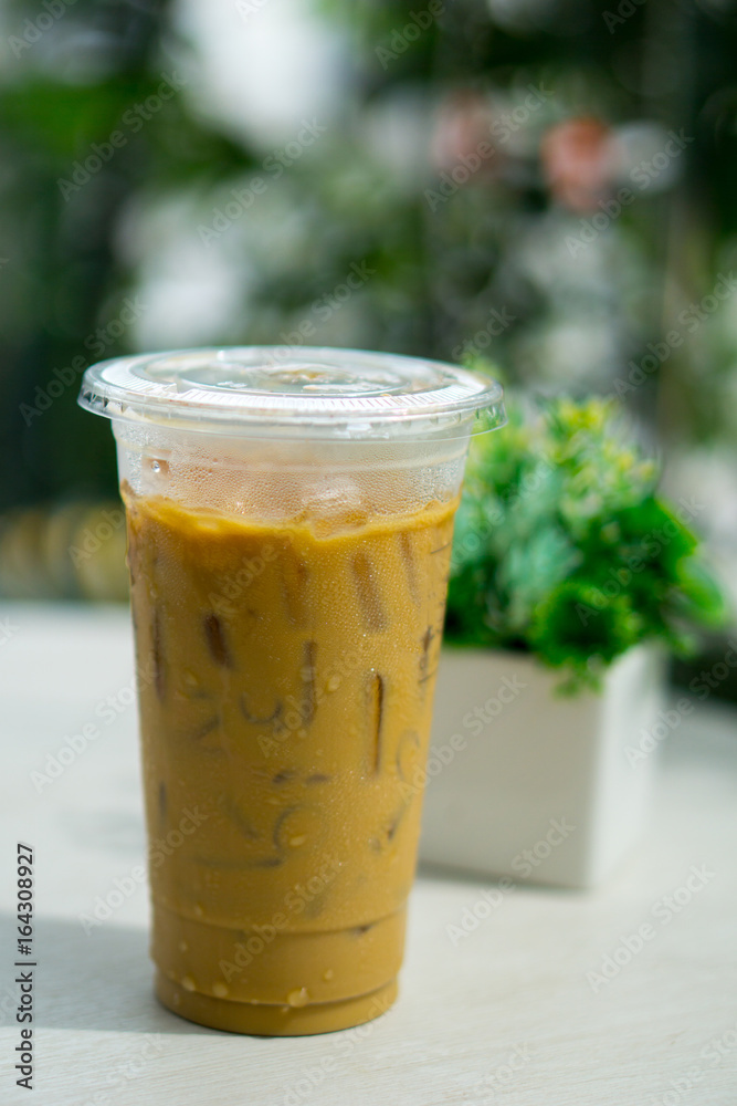 iced coffee on the table with bokeh background iced coffee on the table with bokeh background