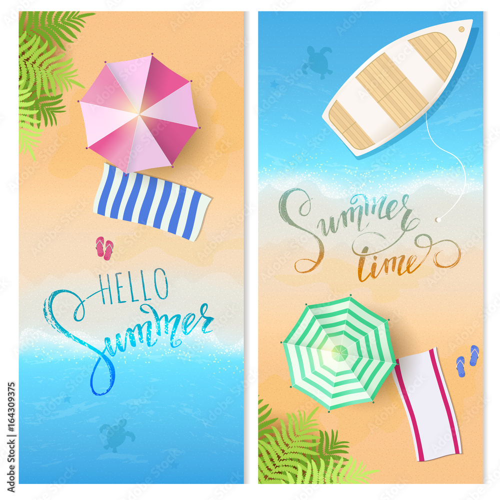Summertime, tropical background, blue ocean landscape. Vacation, relax. Vector illustration EPS10.