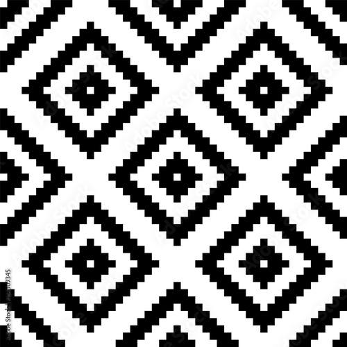 Ethnic tribal zig zag and rhombus seamless pattern. Vector illustration for beauty fashion design. Black white colors. Vintage stripe style.