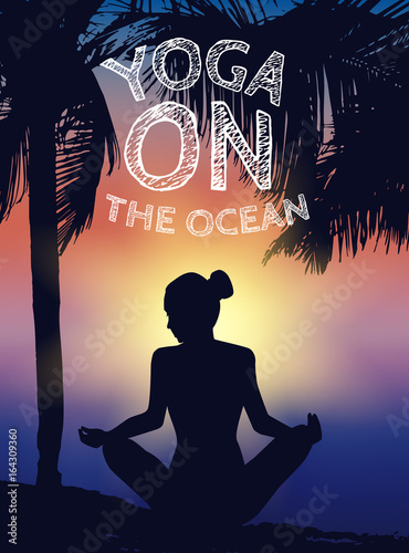 Asana, pose yoga, female silhouette. Healthy and beauty lifestyle. Sunset background. Vector illustration EPS10