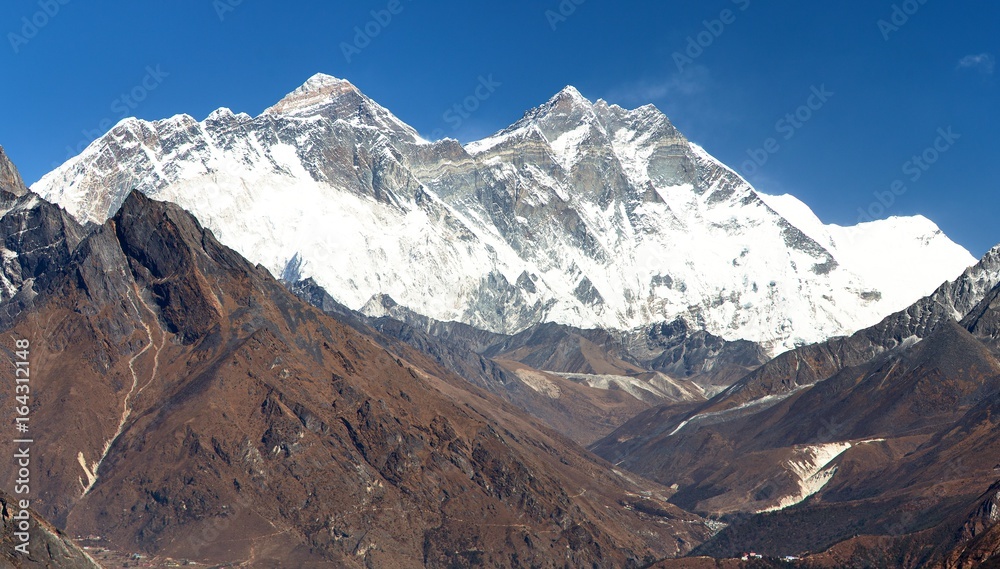 view of Mount Everest, Nuptse rock face, Mount Lhotse