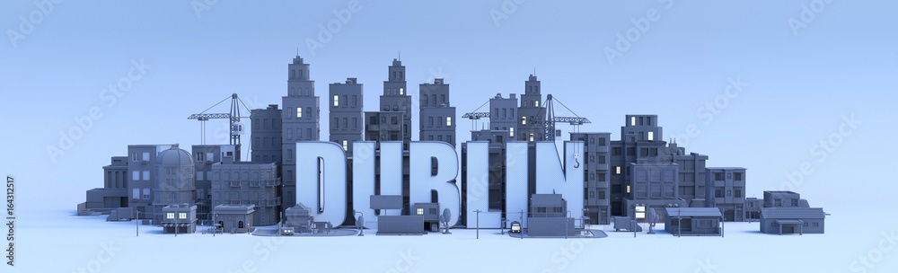 dublin lettering, city in 3d render