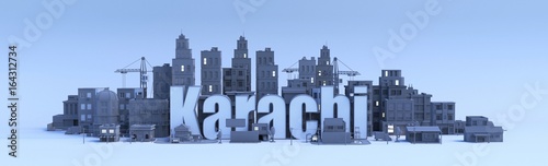 karachi lettering, city in 3d render photo