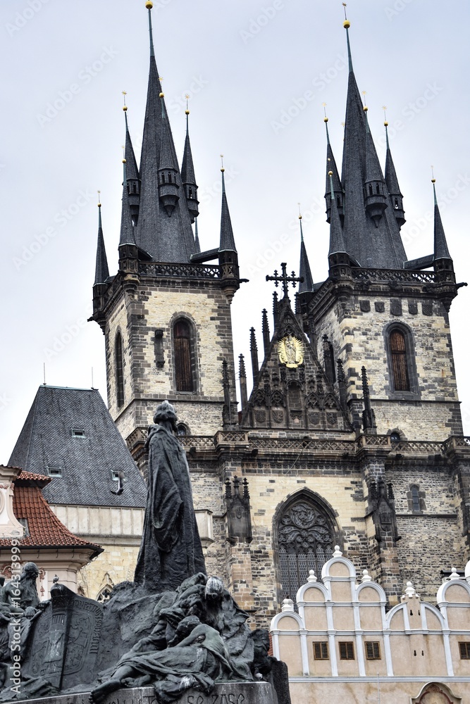 Tyn Church with its gothic towers in Prague, Czech Republic