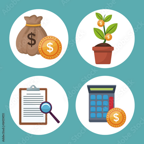 color background icons growth economy in circular frames