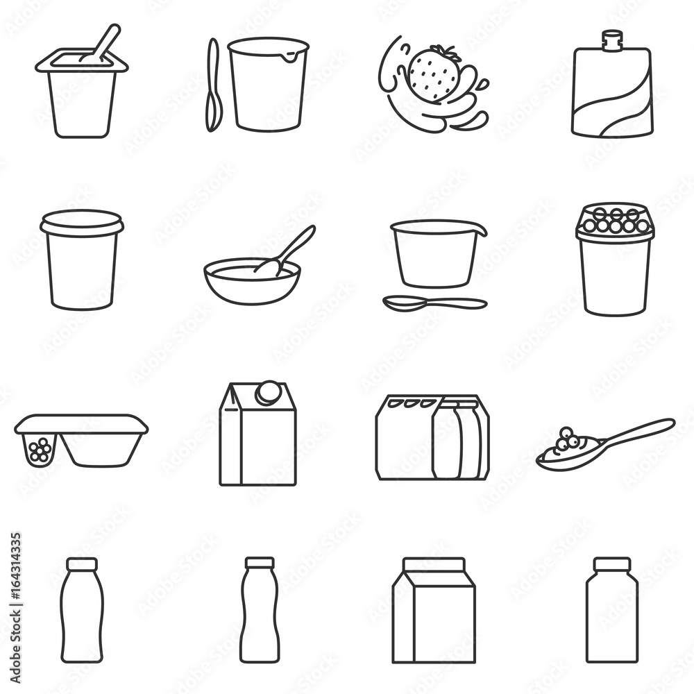 Yogurt. Different types of packages. Assortment of yogurts. Stock