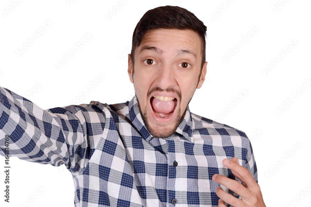 Man taking a selfie. Man taking a selfie.