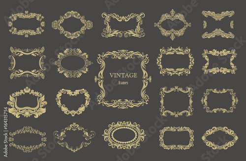 Set of vector vintage floral frames