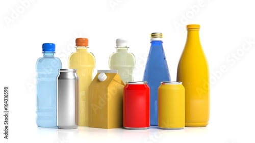 Set of beverages products on white background. 3d illustration