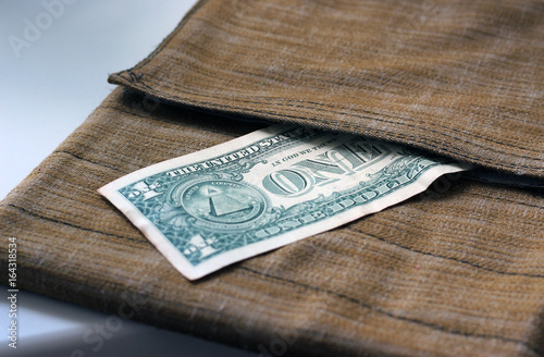 Один доллар выглядывает из накладного кармана-сумки
