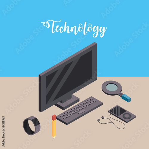 computer with smarphone and smartwatch technology connect